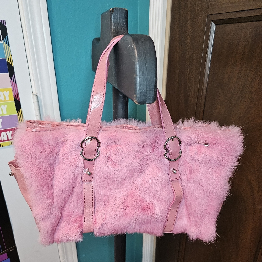 Kenneth Cole Pink Rabbit Fur Purse